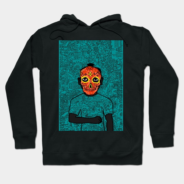 v: A Striking MaleMask NFT with Mexican Eyes, Dark Skin, and Artistic Flair Hoodie by Hashed Art